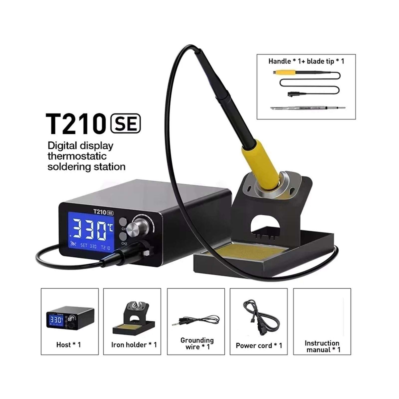 estación de soldadura, Estación de soldadura T210 SE compatible con punta soldador 210 mm y mango sin plomo. retrabajo electrónica