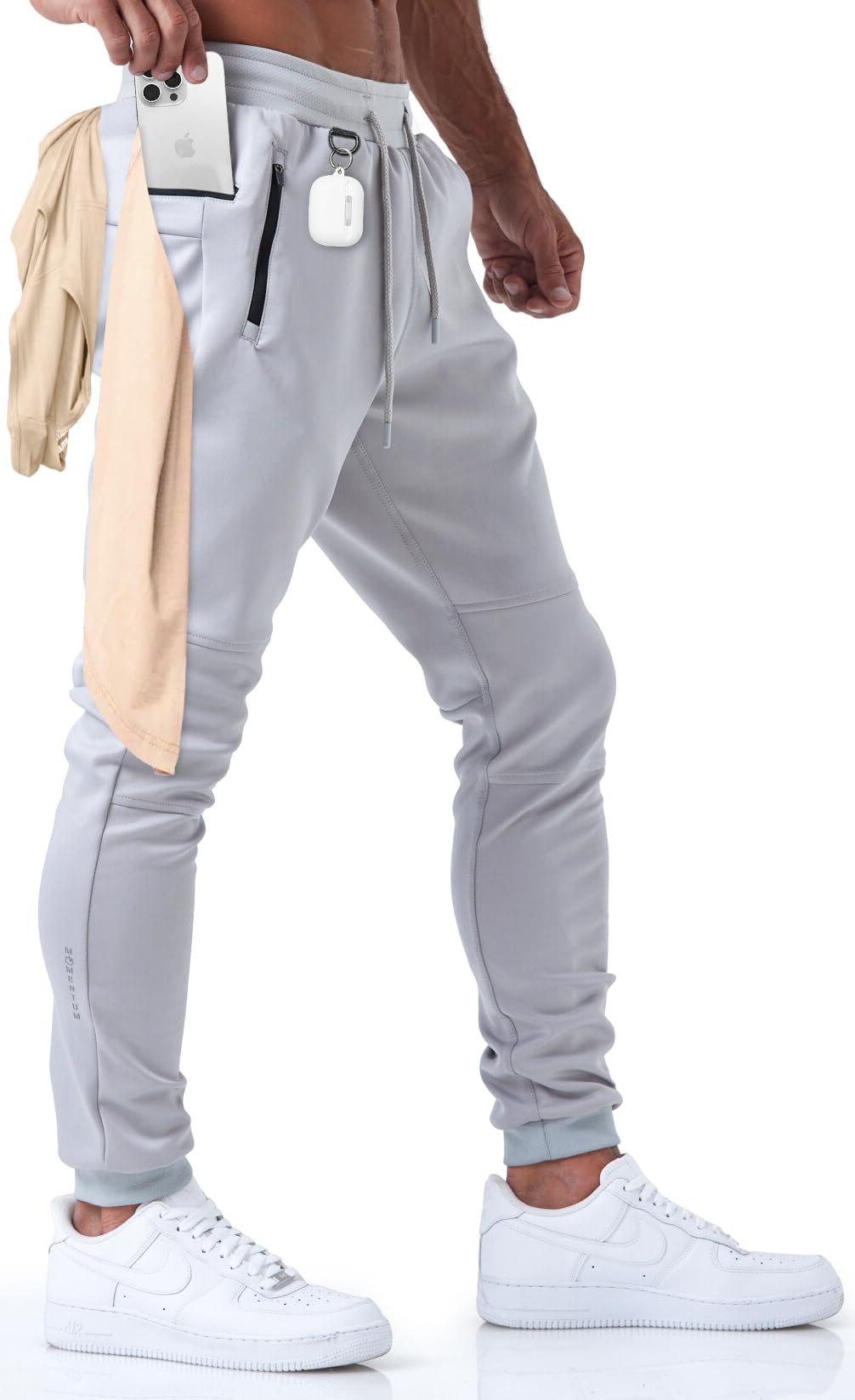 Born Tough Slim-Fit Mens Workout Joggers Pants Tapered Bodybuilding Gym Joggers Athletic Running Sweatpants Zipper Pockets
