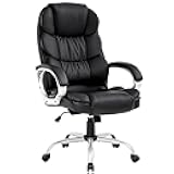 Office Chair Cheap Desk Chair Ergonomic Computer Chair with Lumbar Support Arms Headrest PU Leather Modern Rolling Swivel Executive Chair for Back Pain Women Men Adults,Black