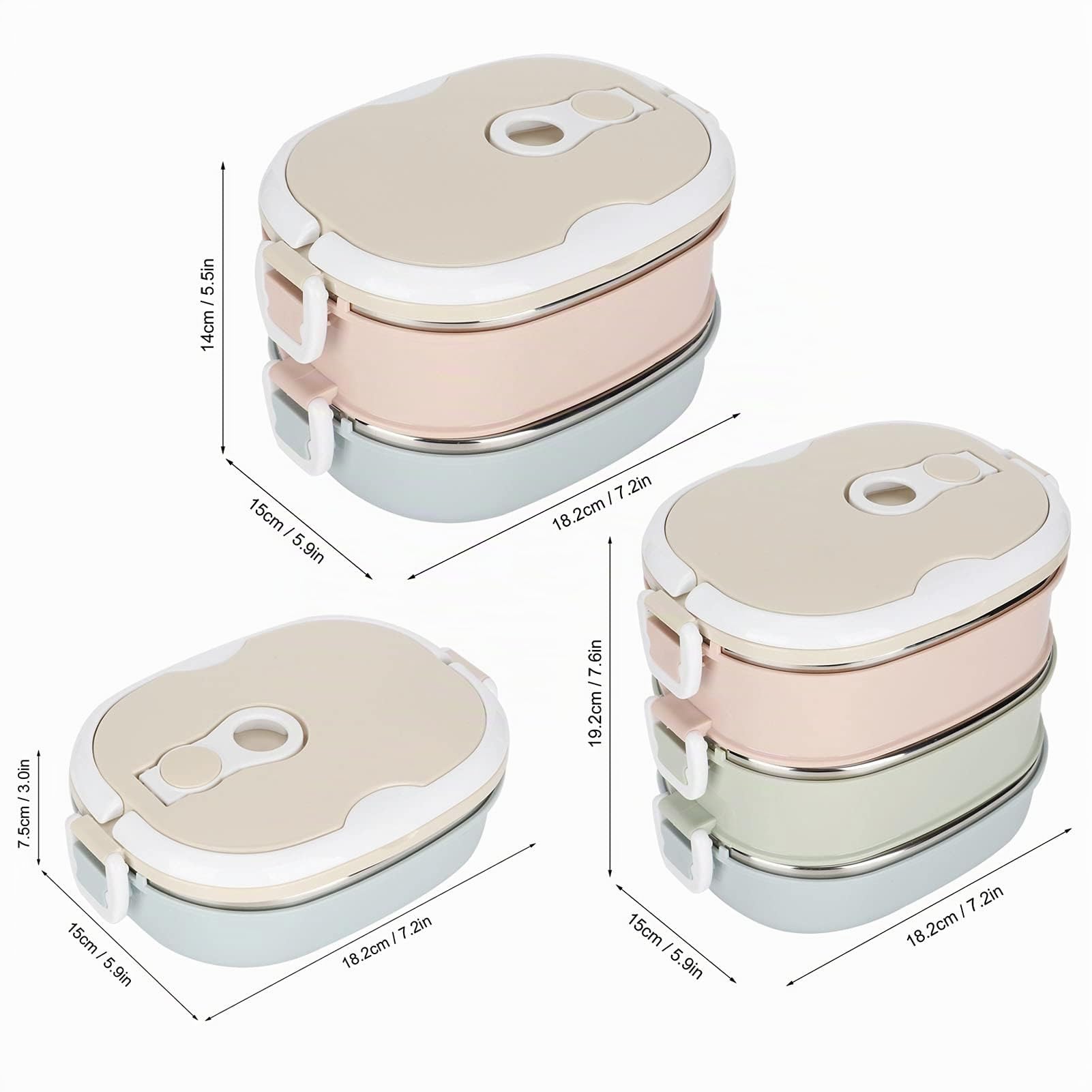 Wakects Lunch Box in Acciaio Inox, 2 Strati 1800 mL Box Ermetico, Contenitore Porta Pranzo Portatile con Maniglia per Ufficio, Pranzi a Lavoro, Scuola 18 x 15 x 14 cm