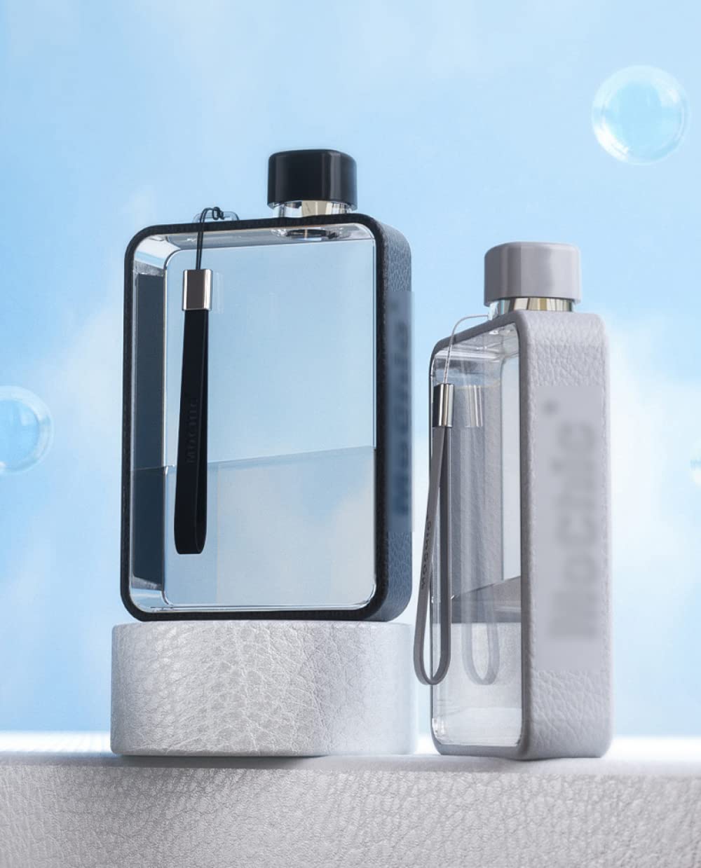 GANDUNQIBotella De Agua Plana Deportiva, Taza De Viaje PortáTil A5, Botella De Agua Sellada A Prueba De Fugas, Material Seguro, Adecuado para Acampar, Gimnasio, Al Aire Libre-Grey