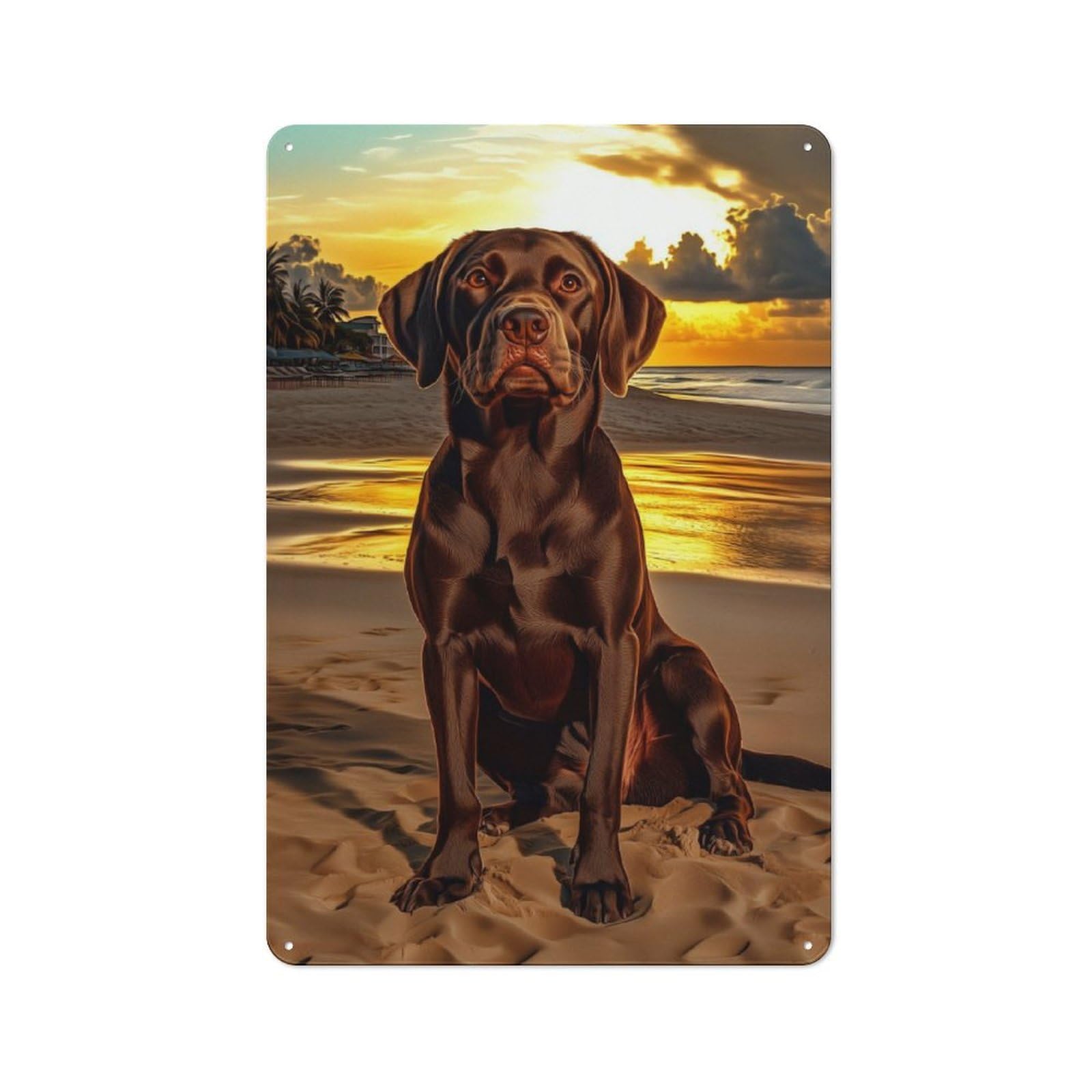 Junmoney Chocolate Labrador At Sunset Metal Wall Sign 30X20cm Featuring For Workshop Wall, Suited To Metal Sign Collectors