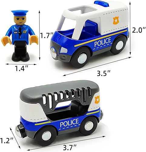 Vista 27 de Juego de trenes magnéticos y autos de madera, accesorios de tren de camión de bomberos para niños de 3 a 5 años, juegos de trenes de madera