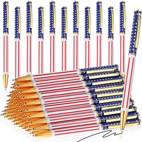 Stylos à bille fins rétractables drapeau américain lot de 60 pièces en métal encre noire 0.7 mm