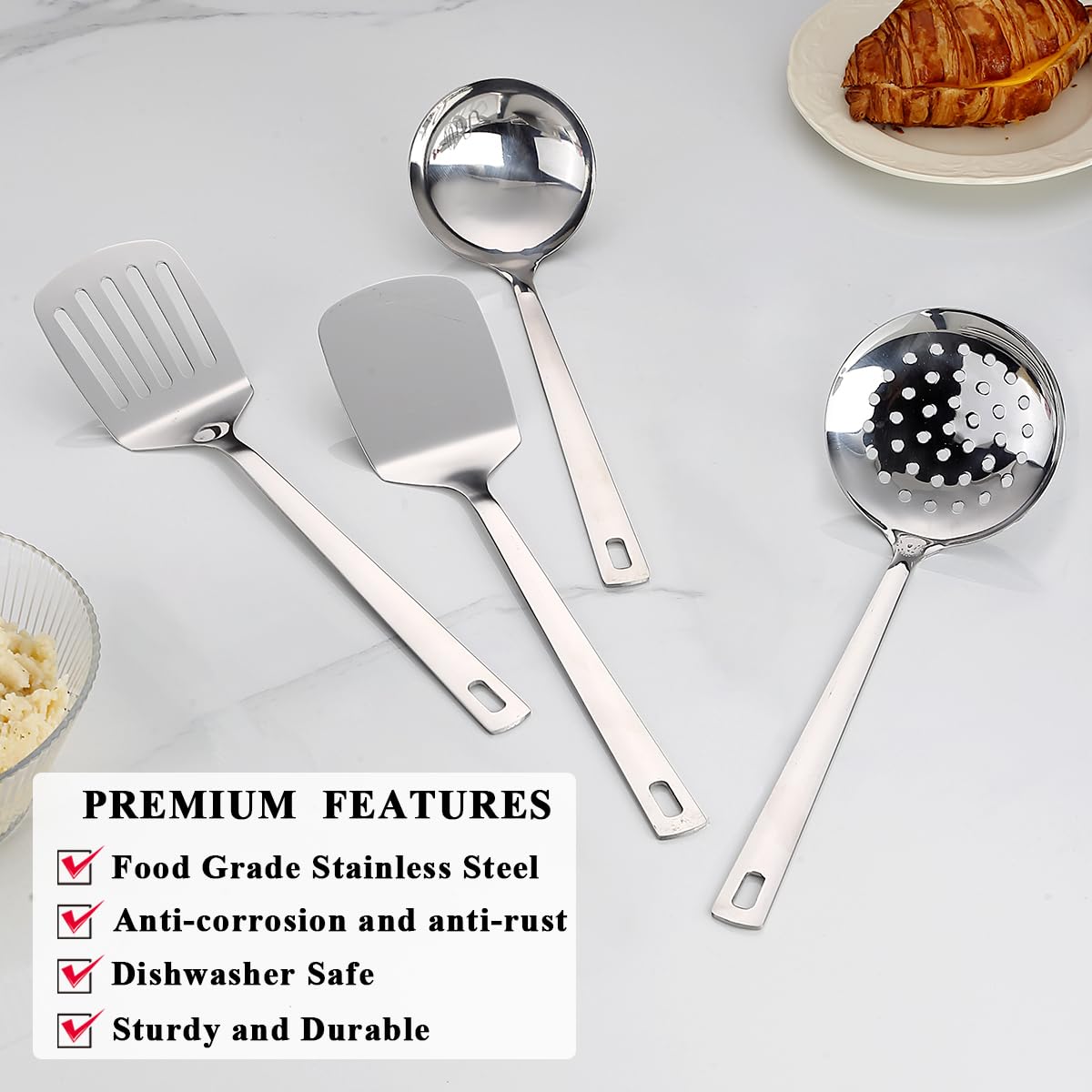 Keukengerei kookgerei Set Spatel Shovel Koken Gereedschap Set roestvrijstalen keuken Gereedschap Accessoires Keukenhulpset Keukenapparaa (Color : 4 Pieces
