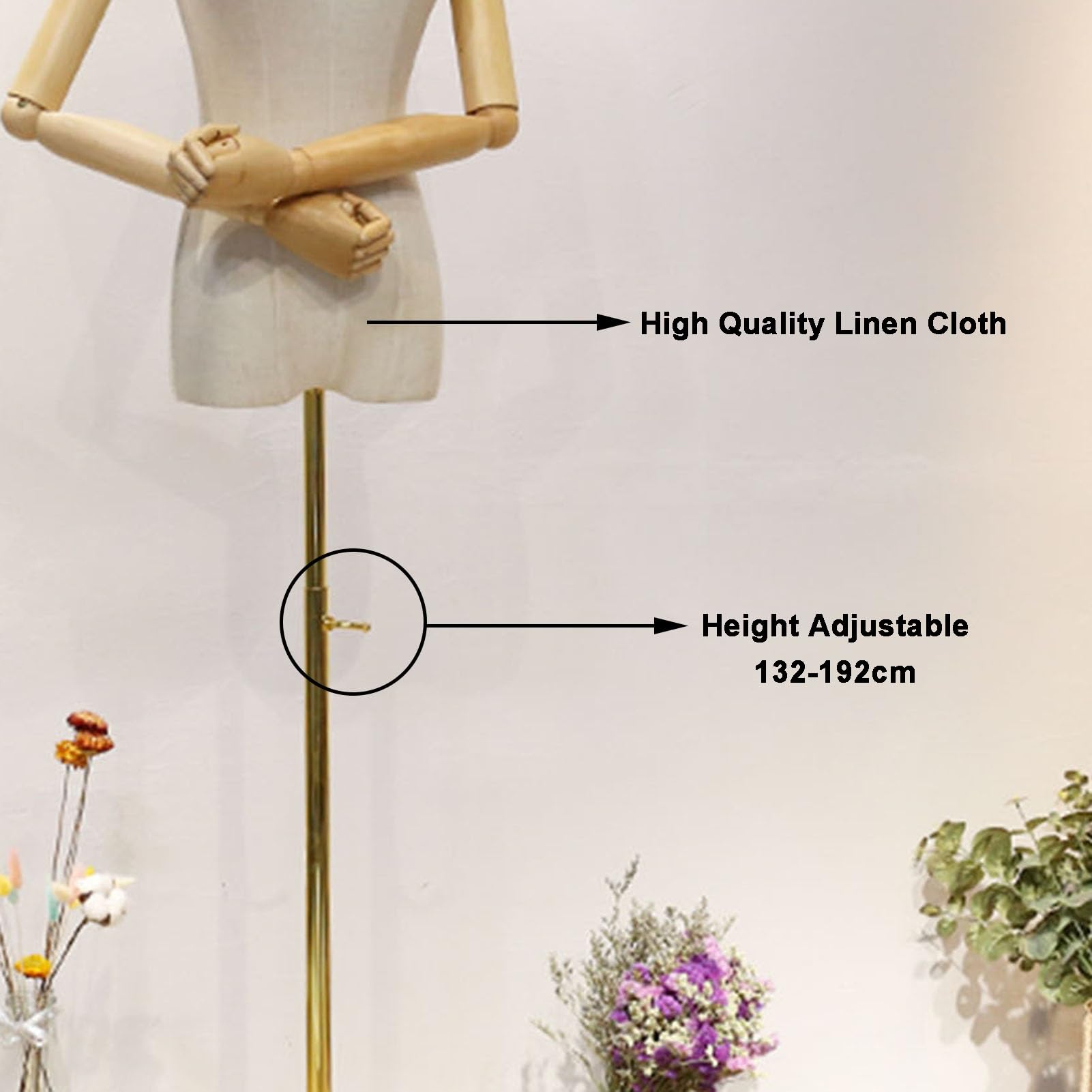 Buste de mannequin féminin avec roues, présentoir de vêtements en lin pour robe de mariée, vitrine, mobile et réglable