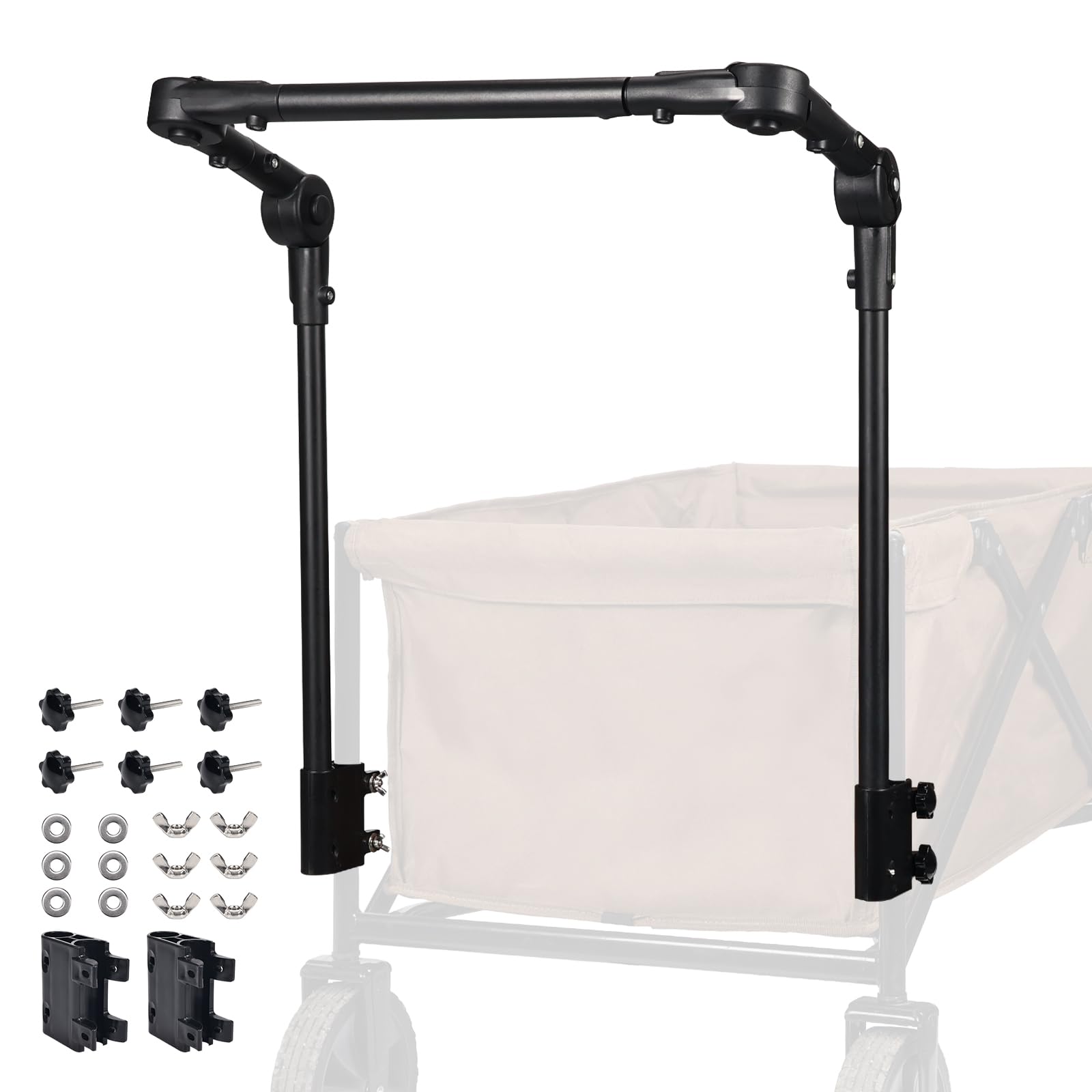 Adjustable Wagon Push Handle Attachment - Foldable Universal Push Pull Handle for Round/Square Frame Camping Wagons, Strollers, Beach Carts & Canopy Attachments with Stainless Steel Connectors-image-5