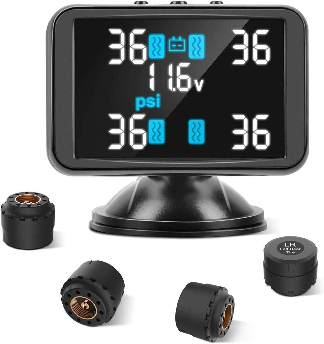 TymateTPMS Tire Pressure Monitoring System - Large Colorful Screen TPMS, 4 Alert Modes with 4 Advanced External TPMS Sensors, Real-time Detection Tire Pressure&Temperature (0-87 PSI)