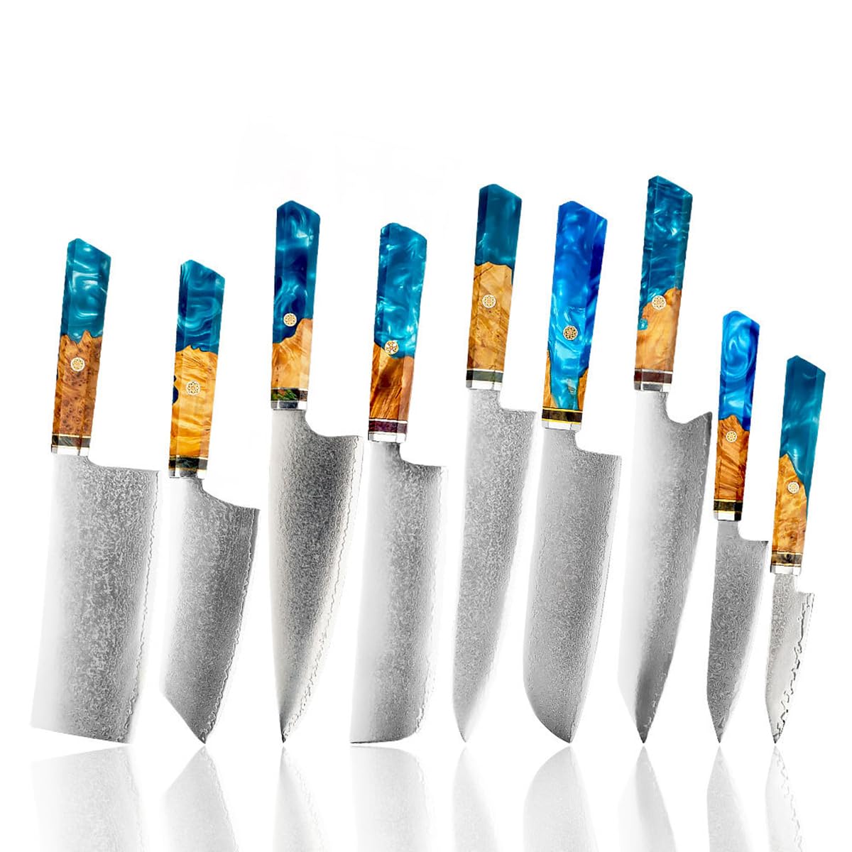 Kitchen Knife Set 9 Pieces Damascus Kitchen Knife Set Blade Pattern Design Sharp Chef Knife Ergonomic Resin Wood