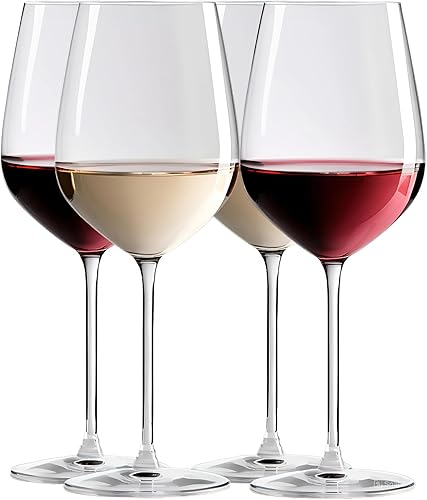 Diseñado y fabricado en Europa, juego de 4 copas de vino grandes de 22 onzas, tallo largo, aptas para lavavajillas, borde transparente, 100% sin