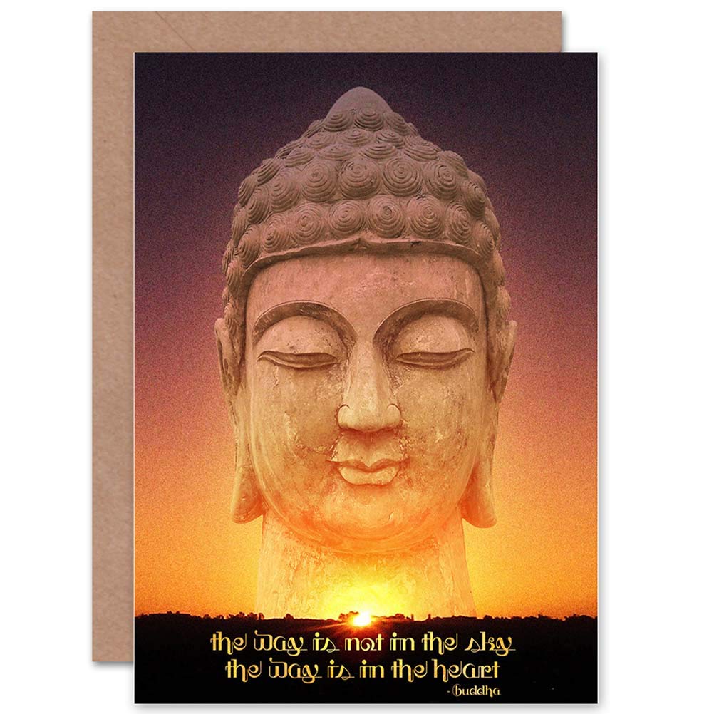 Wee Blue Coo Single Card Buddha The Way Is Not Sky In Heart Statue Sunset Blank Birthday Card