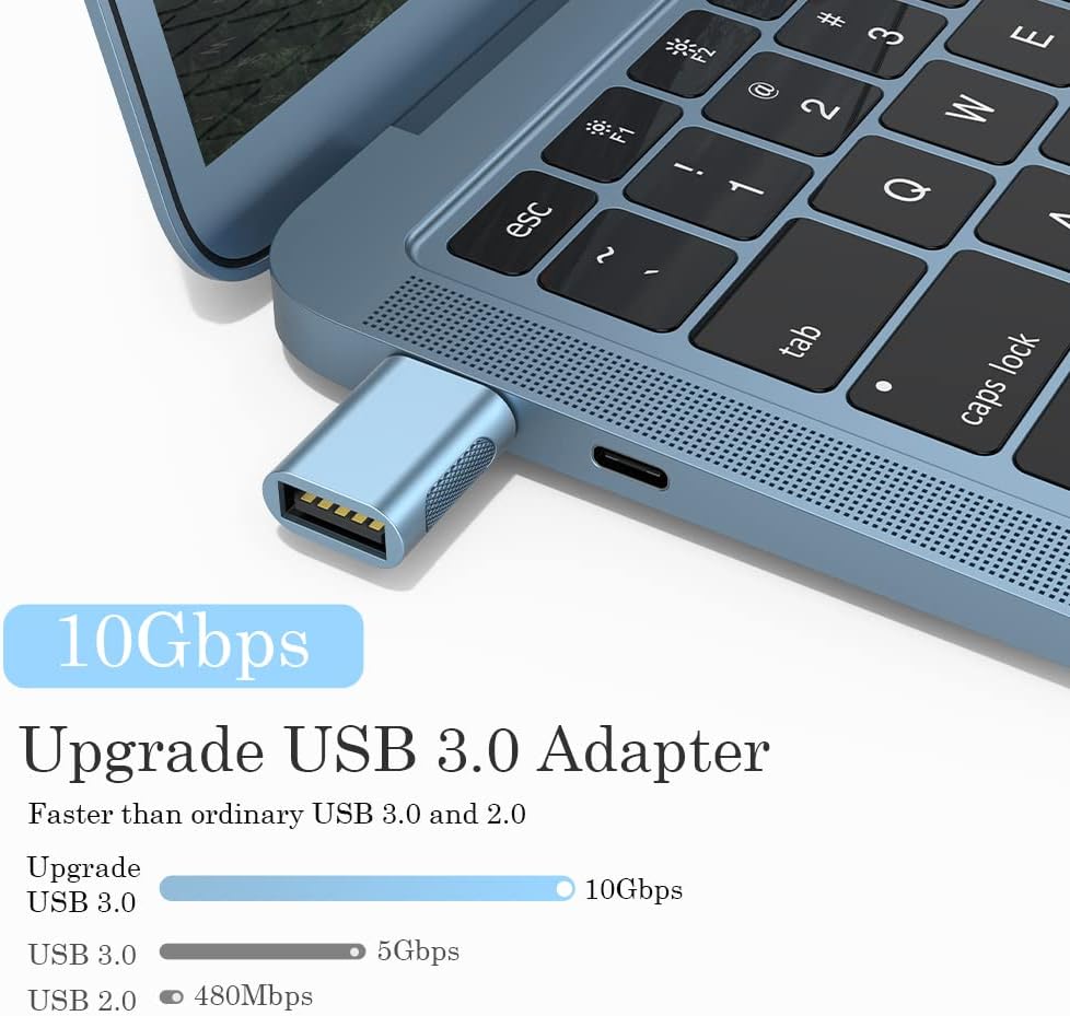 AuviPal Upgrade 10Gbps USB C to USB 3.0 OTG Adapter (4 Pack), USB Type C Male to USB A Female, Thunderbolt 4/3 to USB Converter for MacBook Pro/Air, iPad, iMac and More Type C Devices - Blue