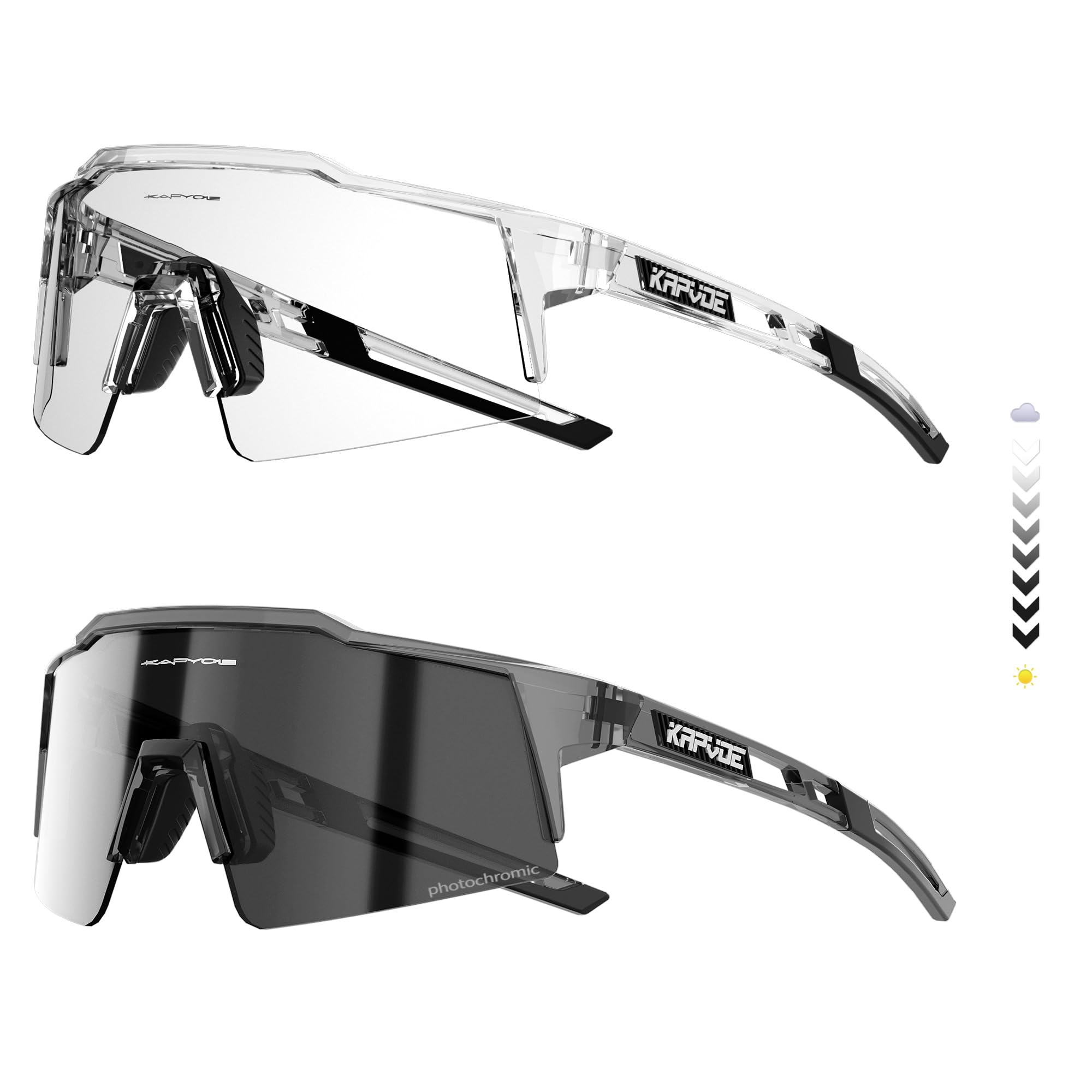 KAPVOE Fotochromatyczne okulary rowerowe z oprawką TR90, dla mężczyzn, kobiet, chłopców, dziewcząt, przezroczyste, sportowe okulary przeciwsłoneczne