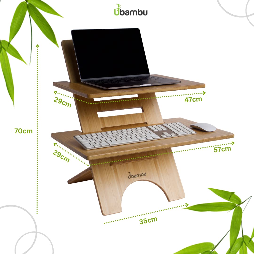 Ständer - Höhenverstellbarer Schreibtisch - Standing Desk - Schreibtischaufsatz - Stehpult Höhenverstellbar - Stehschreibtisch Aufsatz - Hergestellt Aus 100% Bambus - Für Tisch Erhöhung Büro
