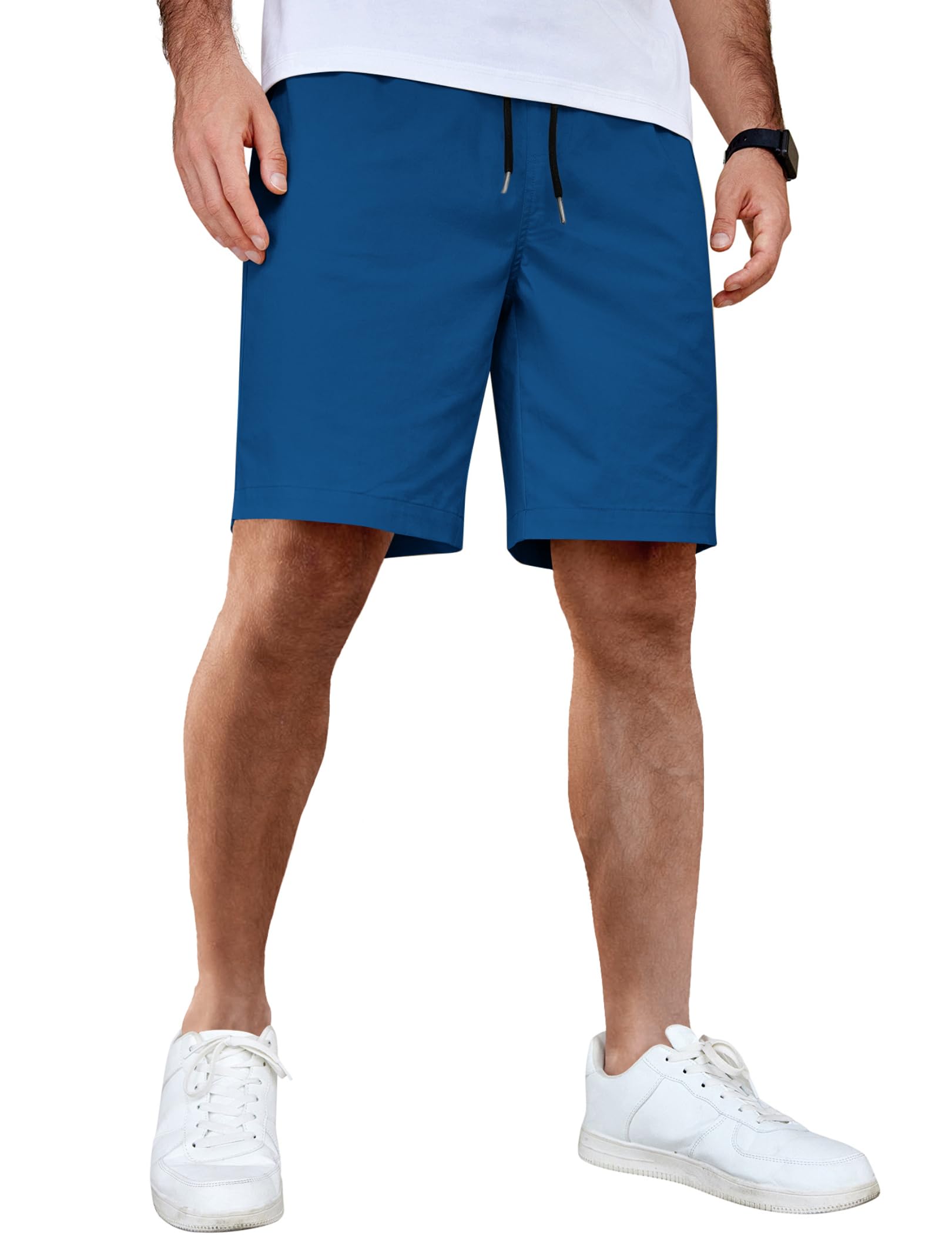 COOFANDY Men's Casual Shorts Cotton Elastic Waist Drawstring Shorts Lightweight Summer Beach Shorts