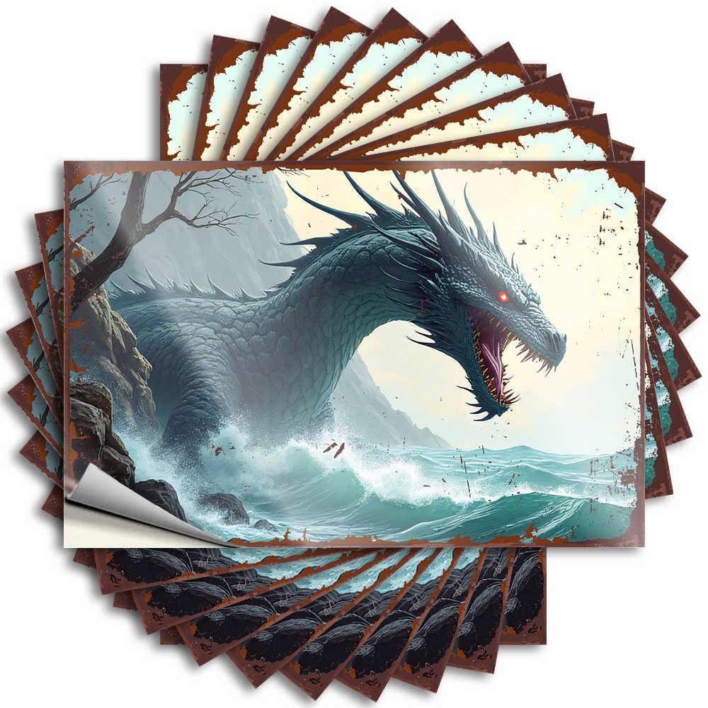Quote Plush Vinyl Decals, Fall Decor Waterproof Hard Stickers for Water Bottle | Raging Sea Dragon: A Mythical Creature Emerging from Turbulent Wa Perfect for Western Laptop Decor(8X12CM)
