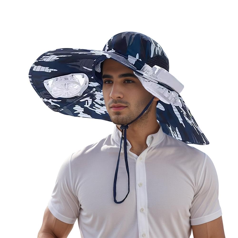 Générique Chapeau À Large Bord Avec Ventilateur Solaire - Casquette De Pêche Unisexe à Énergie Solaire,Protection UV Pour Randonnée Pêche Plage Camping Jardin Et Randonnée