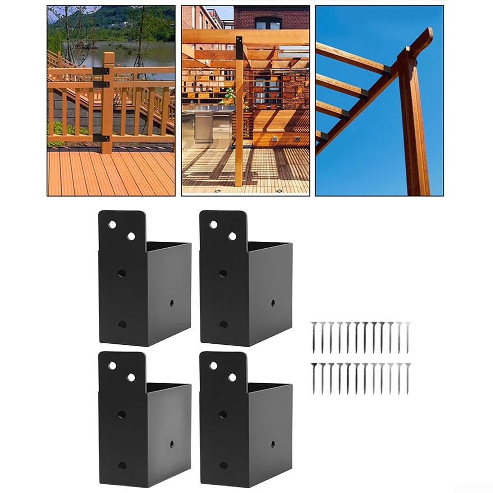 Confezione da 4 staffe per pergola in acciaio al carbonio nero per montaggio su pali in legno 2 x 4 e supporto per ringhiera, kit di connettori resistenti per progetti di costruzione di