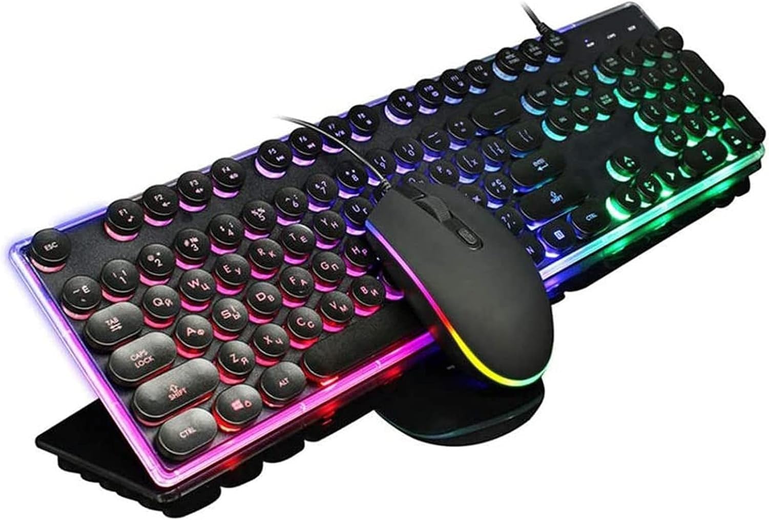 XIUNYIE Wired Gaming Keyboard and Mouse Combo RGB Backlit Keyboard with Wrist Rest, Multimedia Keys, and Red Backlit Gaming Mouse 1600 DPI for Windows PC