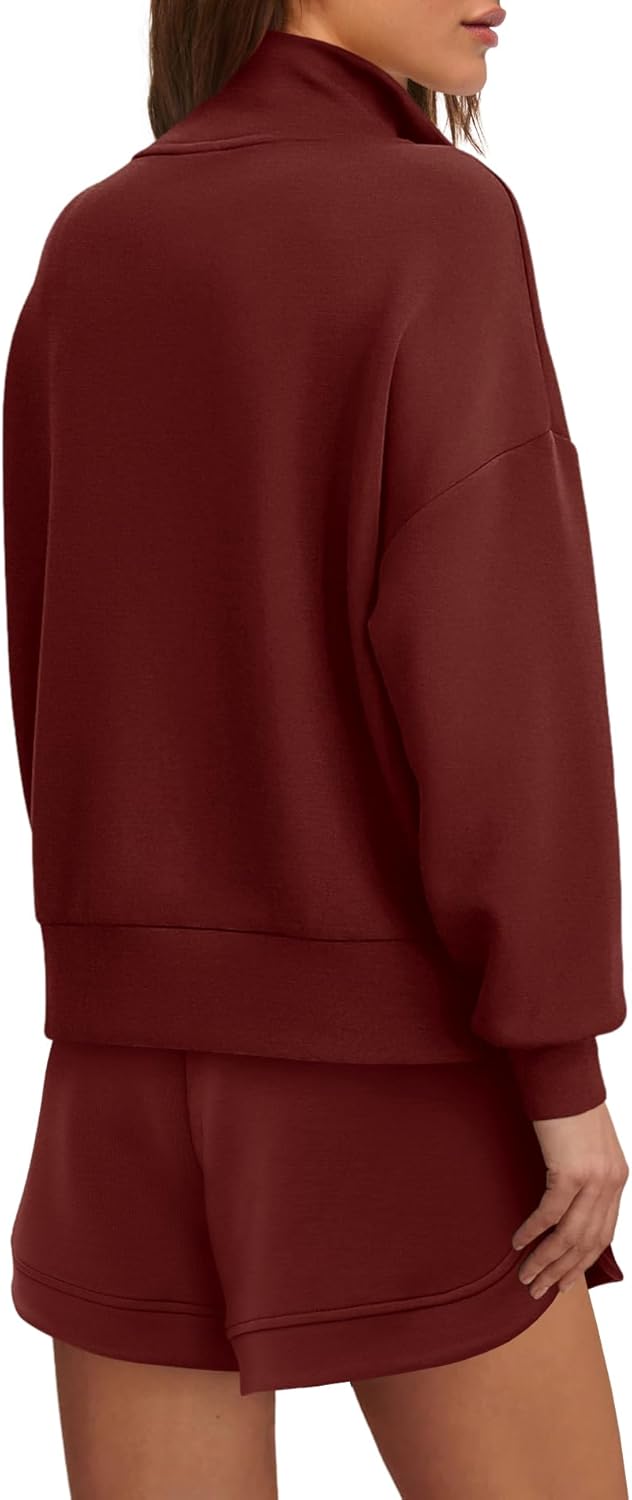 Nirovien Womens Sweat Suits 2 Piece Set Long Sleeve Quarter Zip Sweatshirt and Shorts Set Airport Travel Outfit with Pockets - Image 5