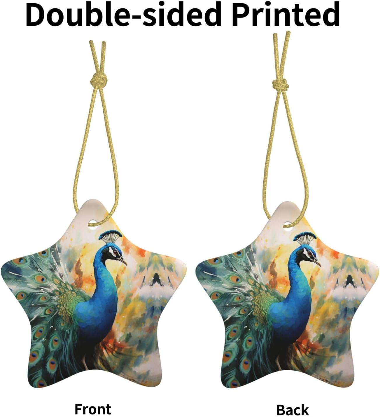 Christmas Ornaments Ceramic Star Shaped Christmas Hanging Ornament Double-Sided Peacock Spread Its Wings Print Christmas Tree Pendants for Xmas Tree Fireplace Party Holiday Wedding
