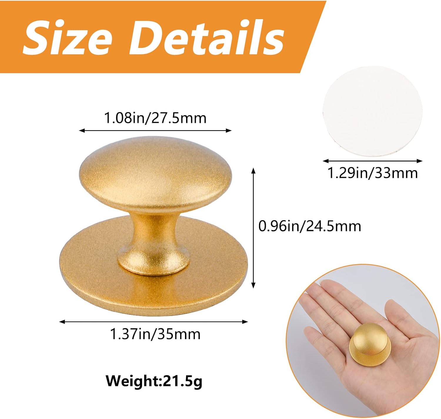 MOROBOR Adhesive Cabinet Knobs, 8 PCS Self-Stick Instant Kitchen Cabinet Knobs Drawer Pulls Stainless Steel Drawer Knobs for Windows, Wardrobes, Cabinets, Drawers (Matte Gold)