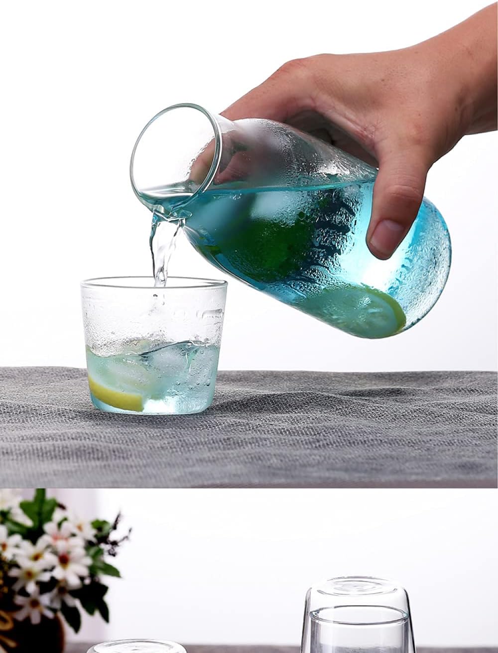 qiuqiu 2 in 1 Nordic Style Glass Cup with Lid Heat-Resistant Coffee Water Beer Cup Set Breakfast Cup Cold Drink Cup-L