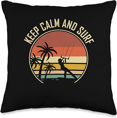 Keep Calm and Surf-Kitesurfing Throw Pillow, 16x16, Multicolor
