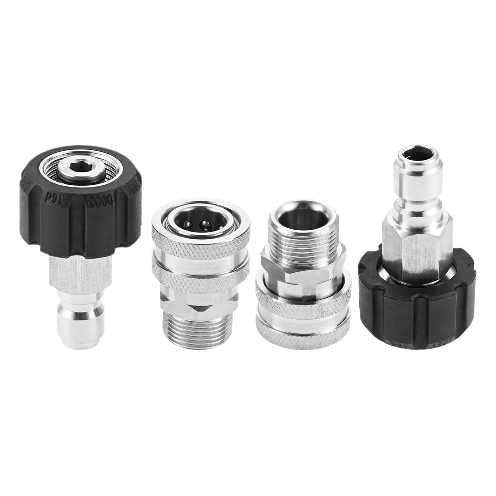 Set di idropulitrici da 4 pezzi 3/8 pollici Collegare M22 14mm a raccordo metrico Pompa per tubo giardino in acciaio inossidabile 5000 PSI