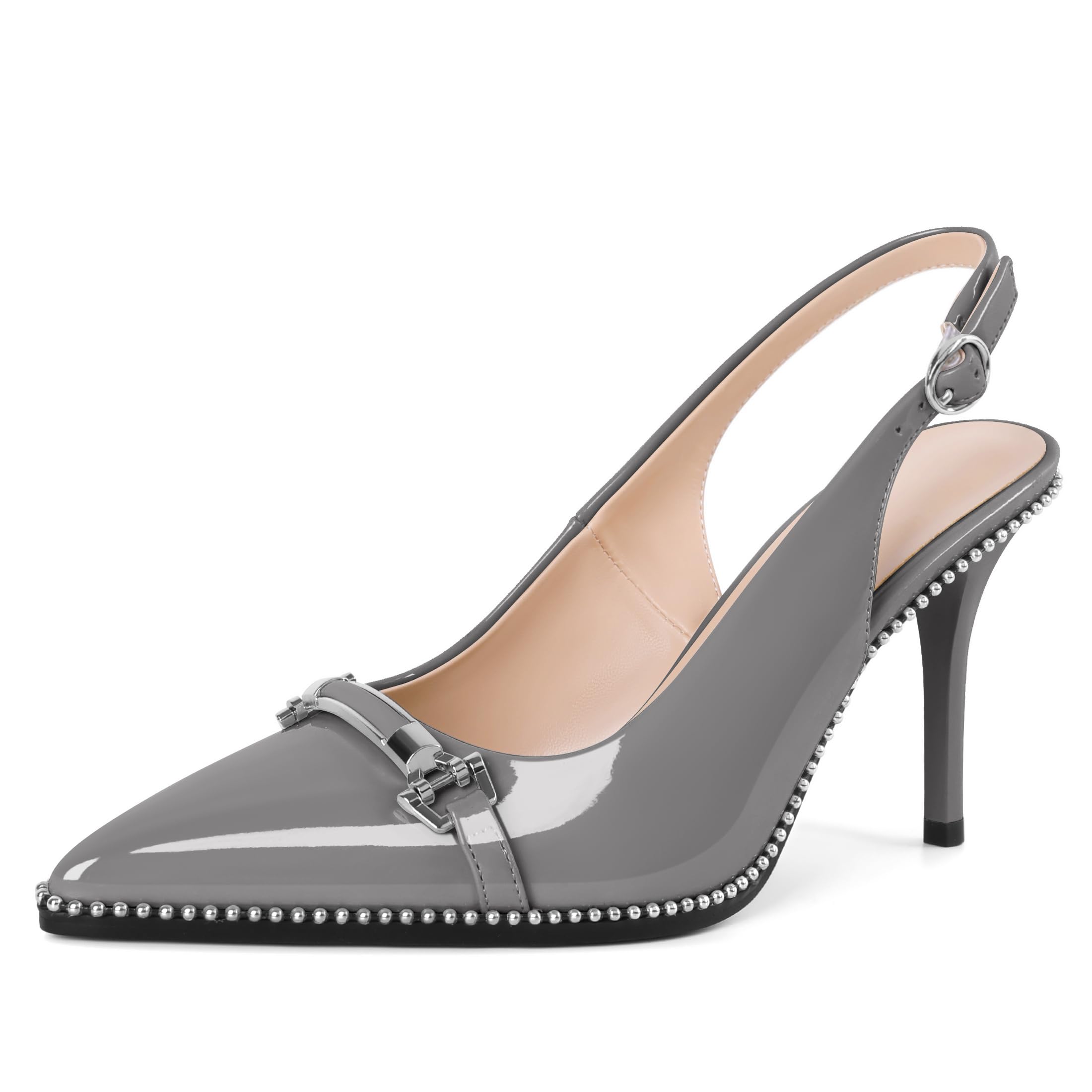 YODEKS Women's Slingback Heels Pointed Toe Beaded High Heel Pumps 3.5 Inch Shoes US Size 5-13