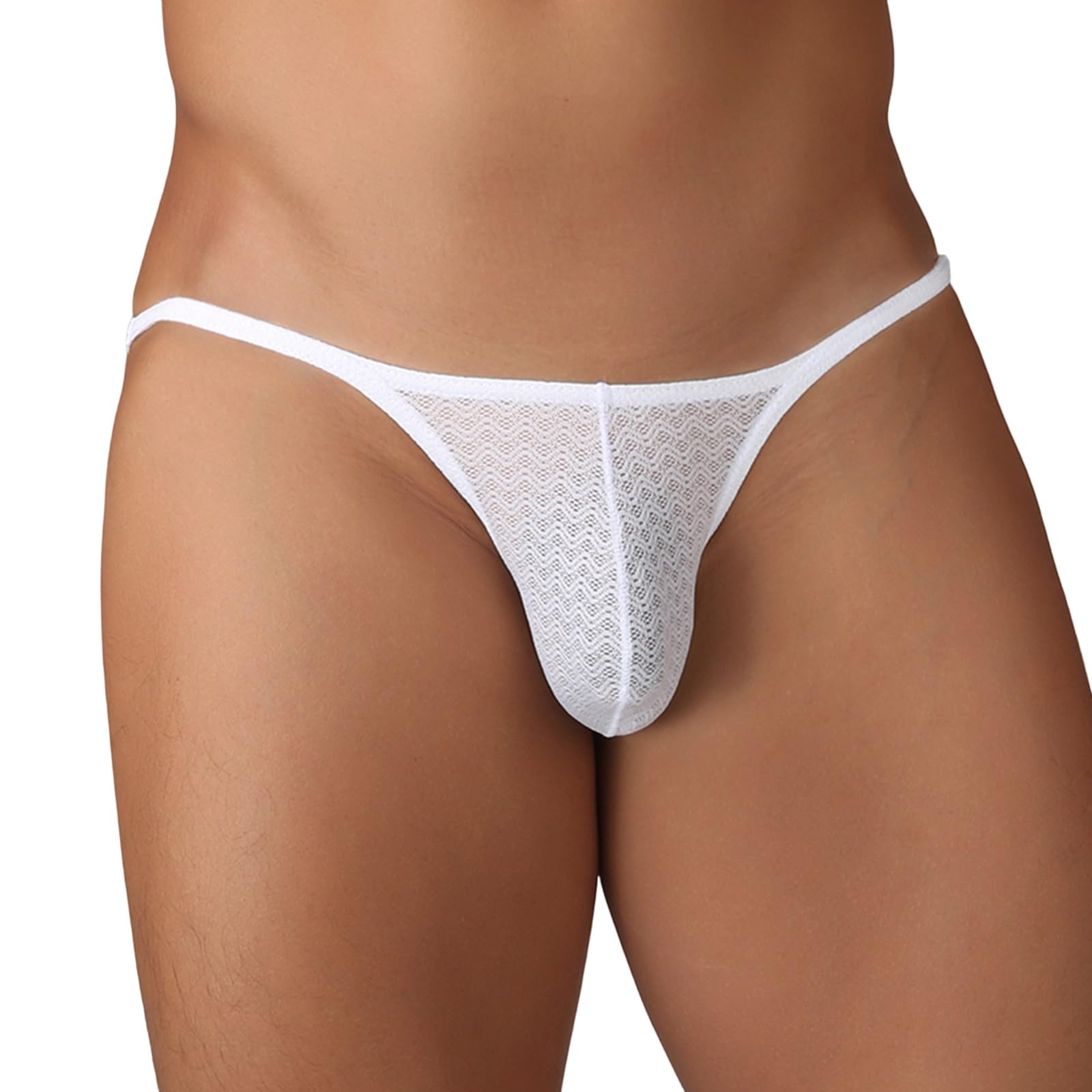 XAGMODSHN Men's Exotic Low Rise Thong Underwear Sheer Striped Lace Briefs For Nightclub Lingerie G-String With Bulge Pouches Men's Lingerie Briefs