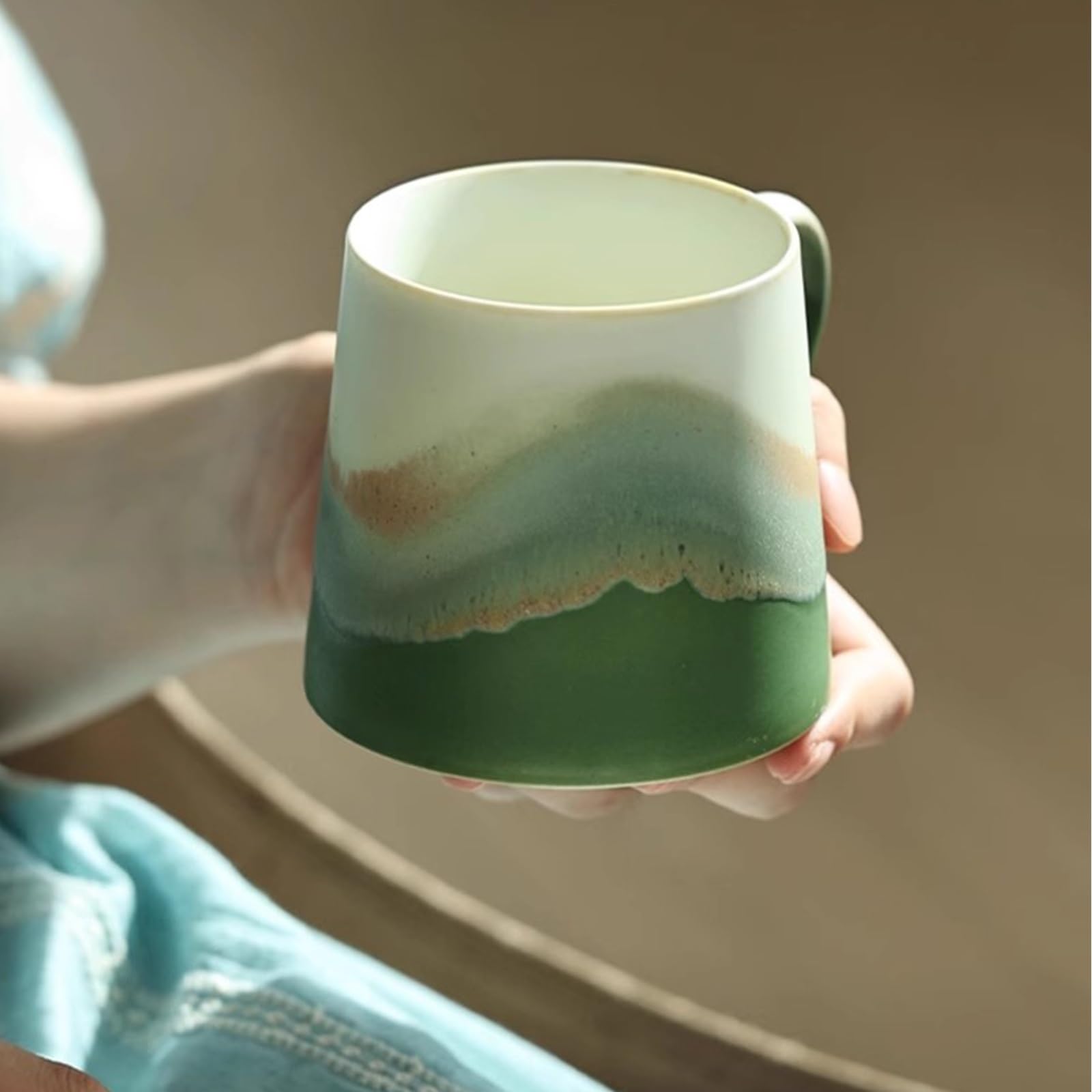 Handgefertigte Kaffeetassen, Tragbarer Kaffeebecher zum Mitnehmen fürs Camping, Keramik-Teetasse für zu Hause, 325 Ml, für Heiße und Kalte Getränke, Geburtstagsgeschenke für Männer(Black)