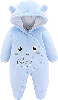 JiAmy Mameluco de invierno con capucha para bebé recién nacido, traje de nieve, traje de gato de dibujos animados, 0-12 meses, Azul Claro, 0-3 meses