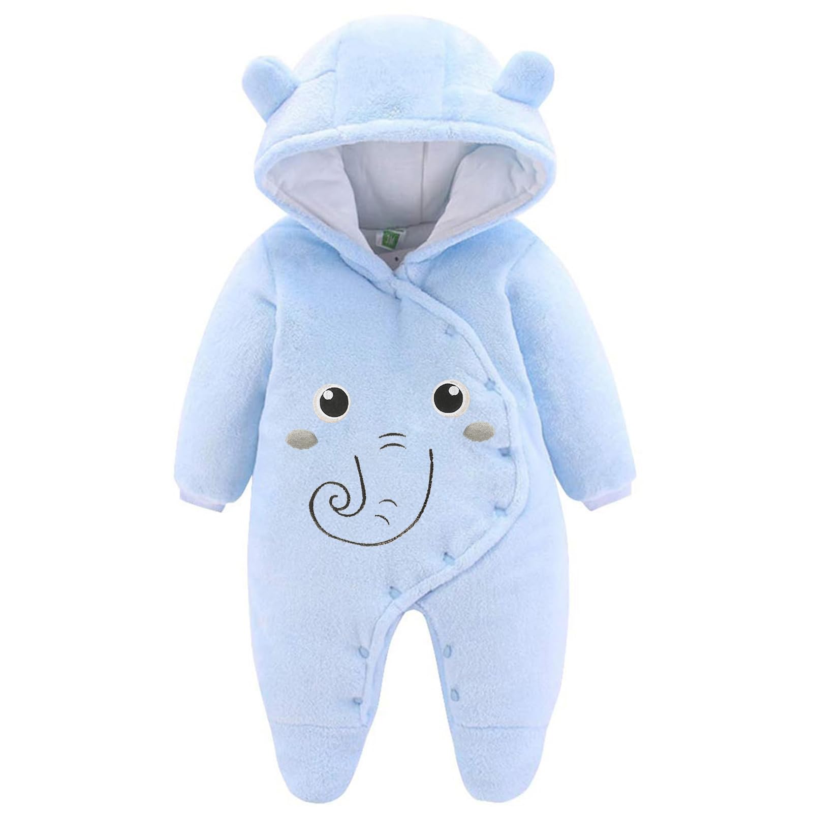 Tuta invernale in pile con cappuccio, per bambini, abbigliamento caldo da neve, da 3 a 6 mesi, motivo elefante blu