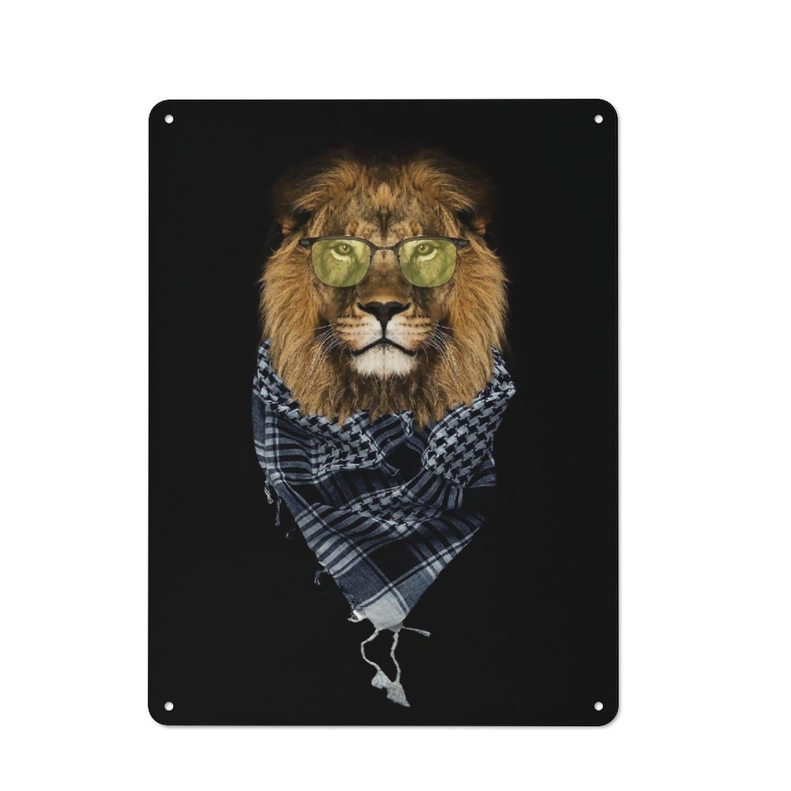 Junmoney Style-7 Cafe Style Decorative Metal Plaque 40X30cm Featuring Cool Lion Head Withglasses, Bistro Wall Plaque For Tea Room, Shop Wall Or Breakfast Area