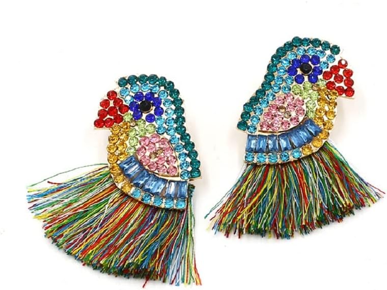 Parrot Earrings for Women, Bird Parrot Tassel Earrings for Womens, Rhinestone Parrot Dangle Earring Hypoallergenic, Cubic Zirconia Parrot Drop Earring, Parrot Jewelry Funny earrings - Image 4