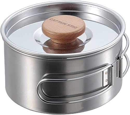 Captain Stag UH-4207 - Olla para barbacoa, acero inoxidable, olla con una sola mano, 4.7 pulgadas (4.7 in), plato mediano incluido