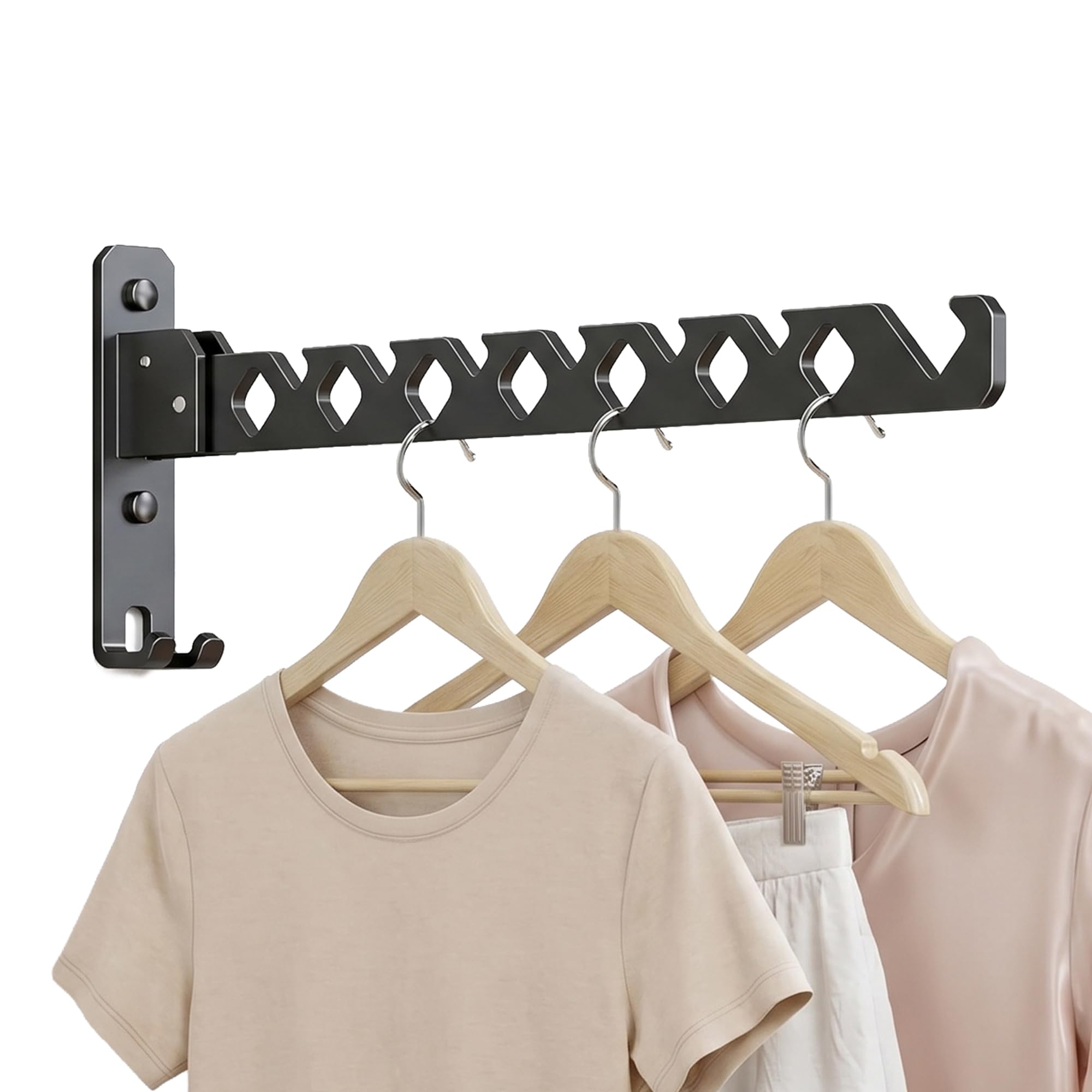 RFOUO Wall Mounted Clothes Hanger, Foldable drying rack, Black,1 Pack