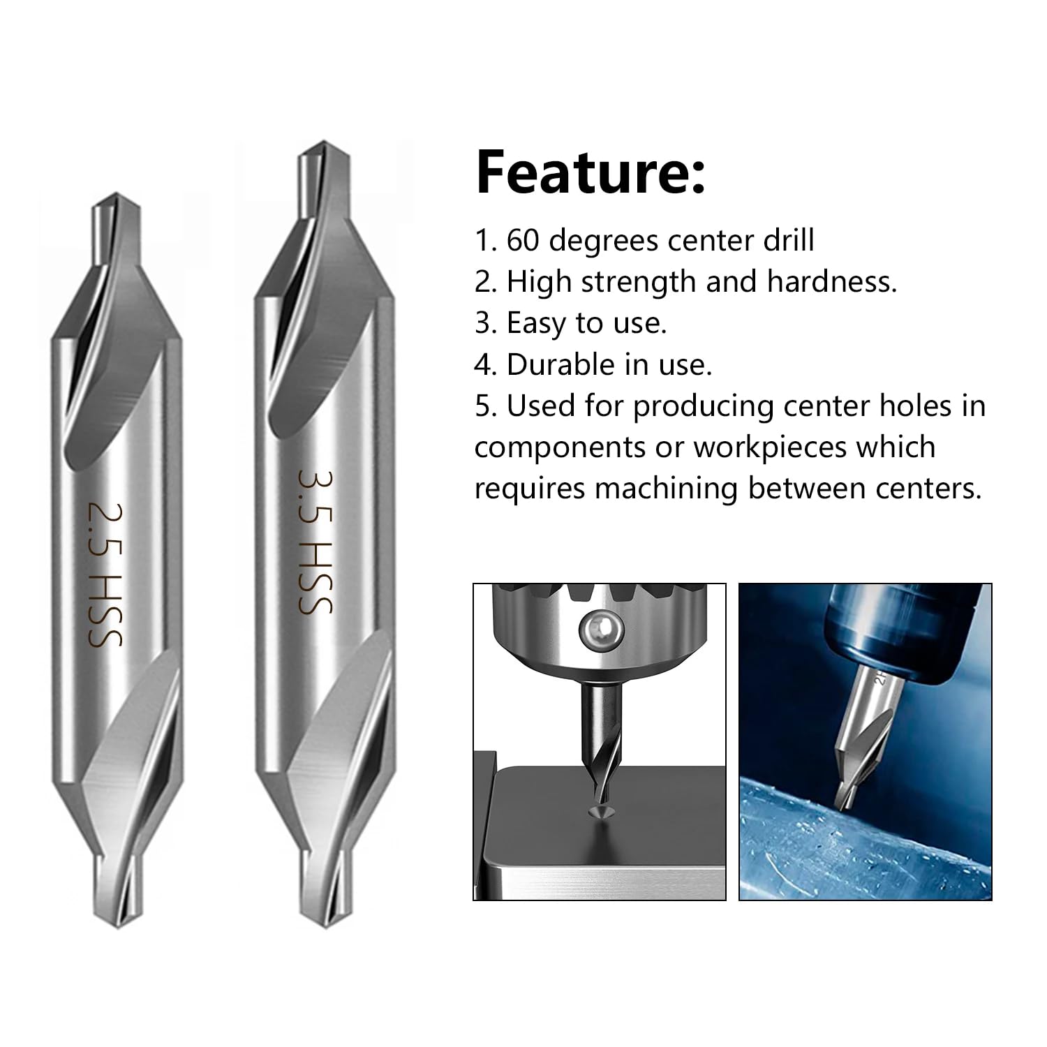 Brocas centrales combinadas HSS, taladro avellanador de 60 grados for trabajos de torno de Metal, 1 ud.(6.0mm)