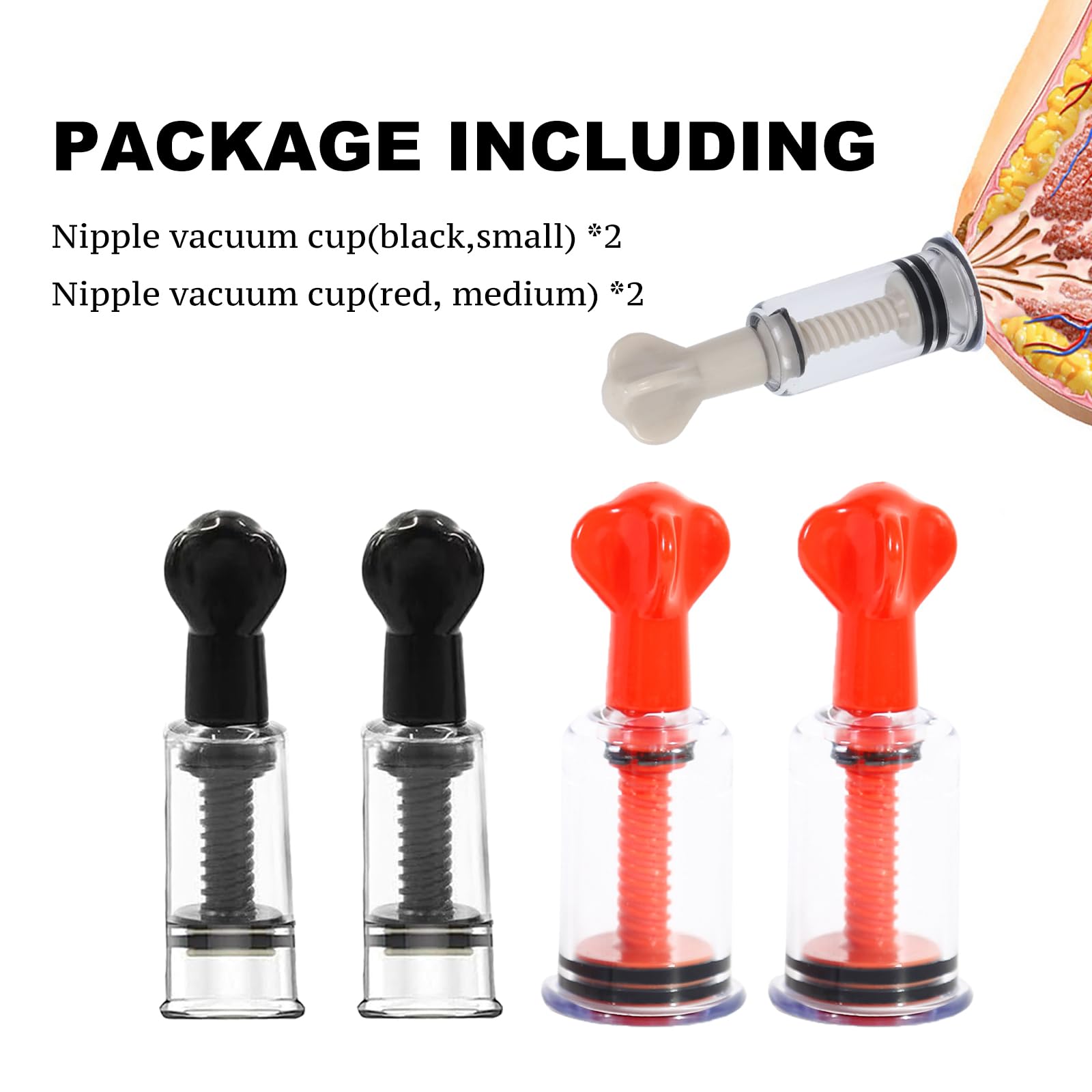 Jesakmie 4pcs 2 Size Nipple Sucker for Flat or Inverted Shy Nipples, Red Black Portable Nipple Pump Sucker, Inverted Nipple Puller Suction for Breastfeeding Women (2pcsRed + 2pcsBlack)