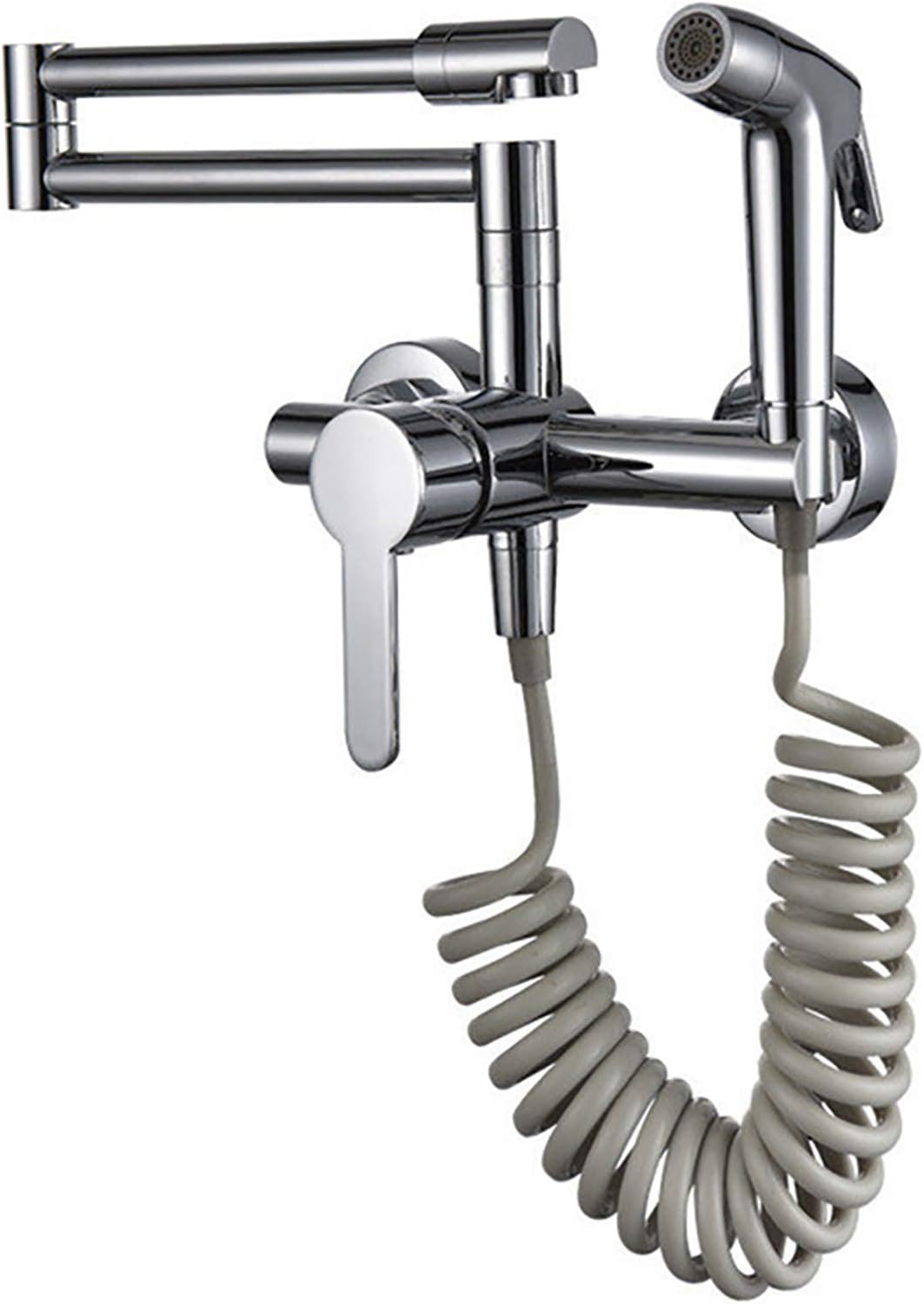 Water-Tap Shower Set Pot Filler Faucet Folding Brass Kiten Faucet Wall Mounted Kiten Sink Faucet Cold and Hot Water Kiten Pot Filler Faucet Double Joint Swing Arm Faucet with Handheld/