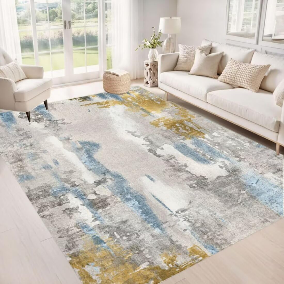 Tapis de couloir bleu 60x90cm doux et antidérapant pour chambre moderne