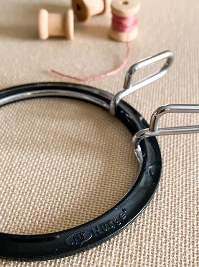 Image of Nurge Metal Embroidery Hoops - Premium Spring Tension Embroidery Hoop for Cross Stitch - Durable Ring with Quick Release Safety Clip - Ideal for Crafters,Beginners & Professionals - Black - Small