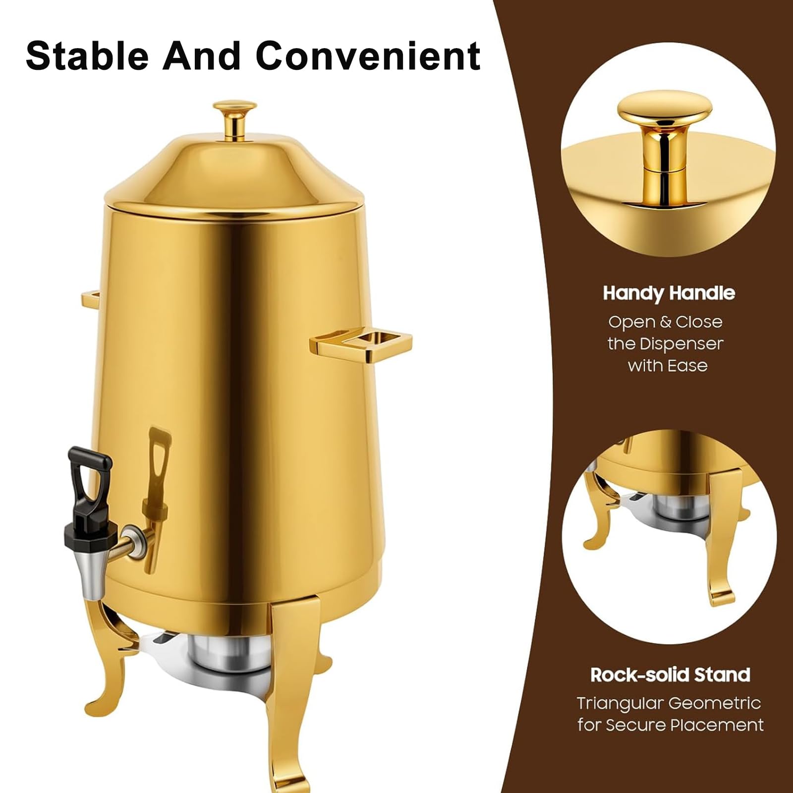 Dispenser per bevande calde da 13 l, in acciaio inox, con rubinetto, per caffè, tè, acqua, succhi di frutta, per catering, matrimoni, eventi, feste