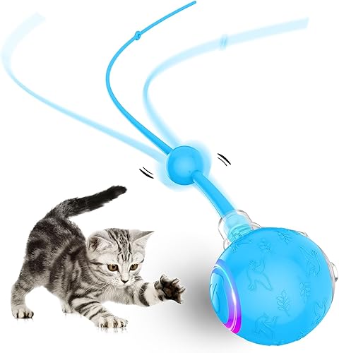 Pelota interactiva de juguetes para gatos de interior, rodando rápidamente en la alfombra, chirridos y activan el movimiento, modo