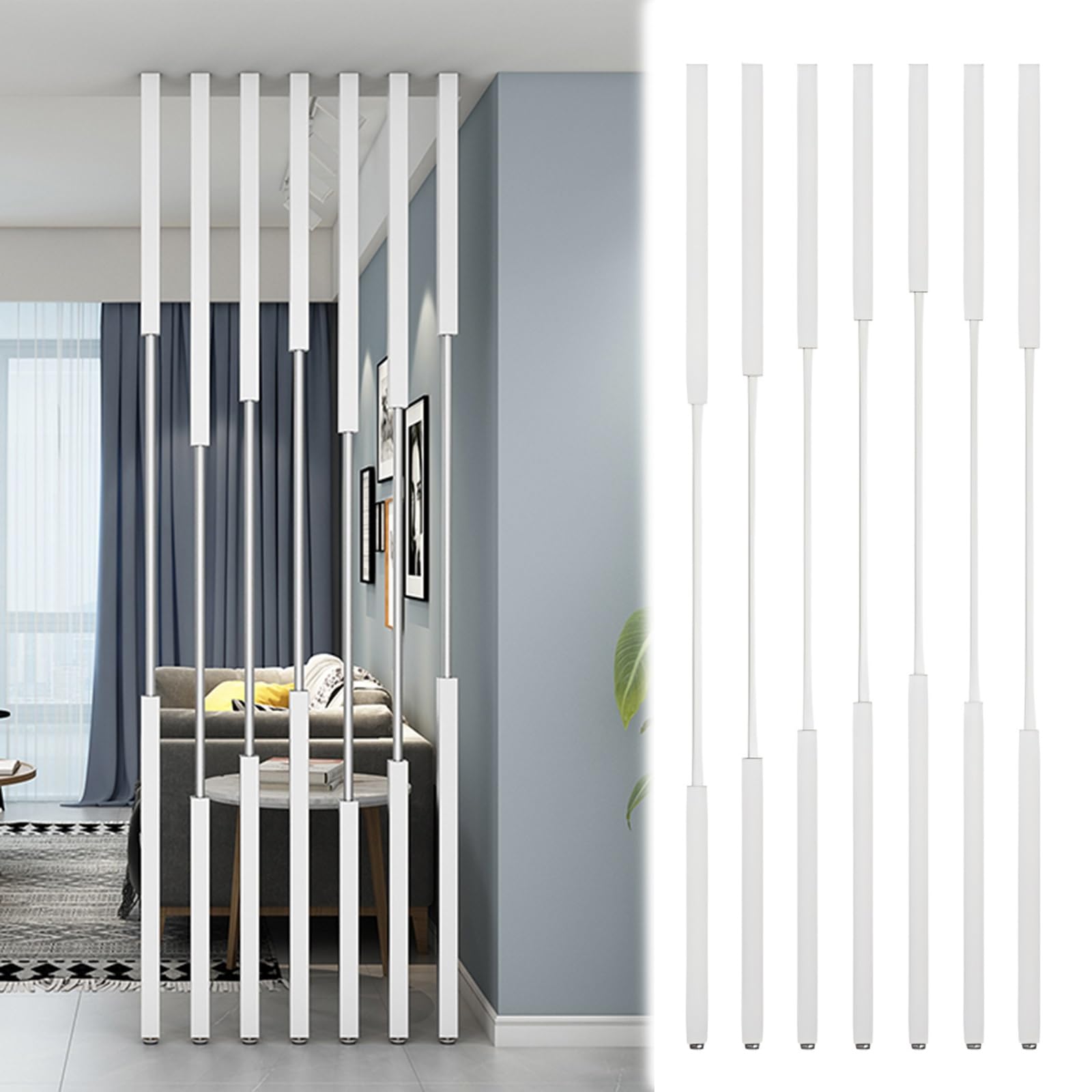 Lot De 5 Poteaux De Séparation Métal Noir - Sans Perçage, Hauteur Réglable 240 Cm | Paravent Design Pour Salon, Bureau