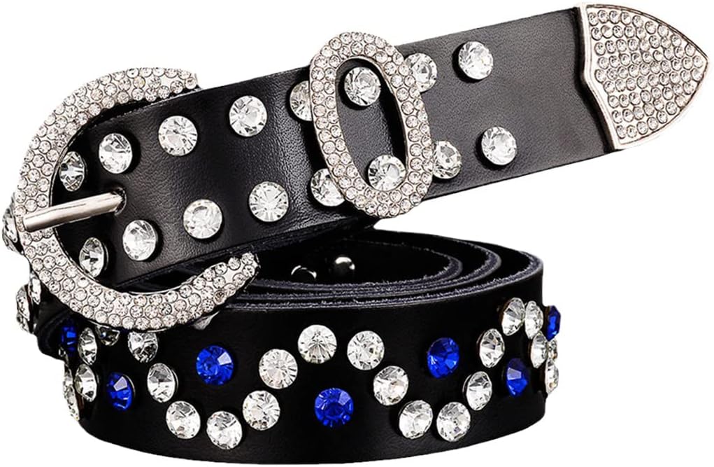 Genuine Leather Belts For Women, Luxury Rhinestone Female Second Layer Cow Skin Belts Width 2.8 Cm