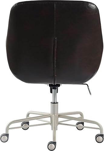 Miniatura 6 de Tommy Hilfiger Forester Silla de lujo de cuero regenerado para oficina en casa, asiento redondo moderno giratorio con brazos, altura ajustable y