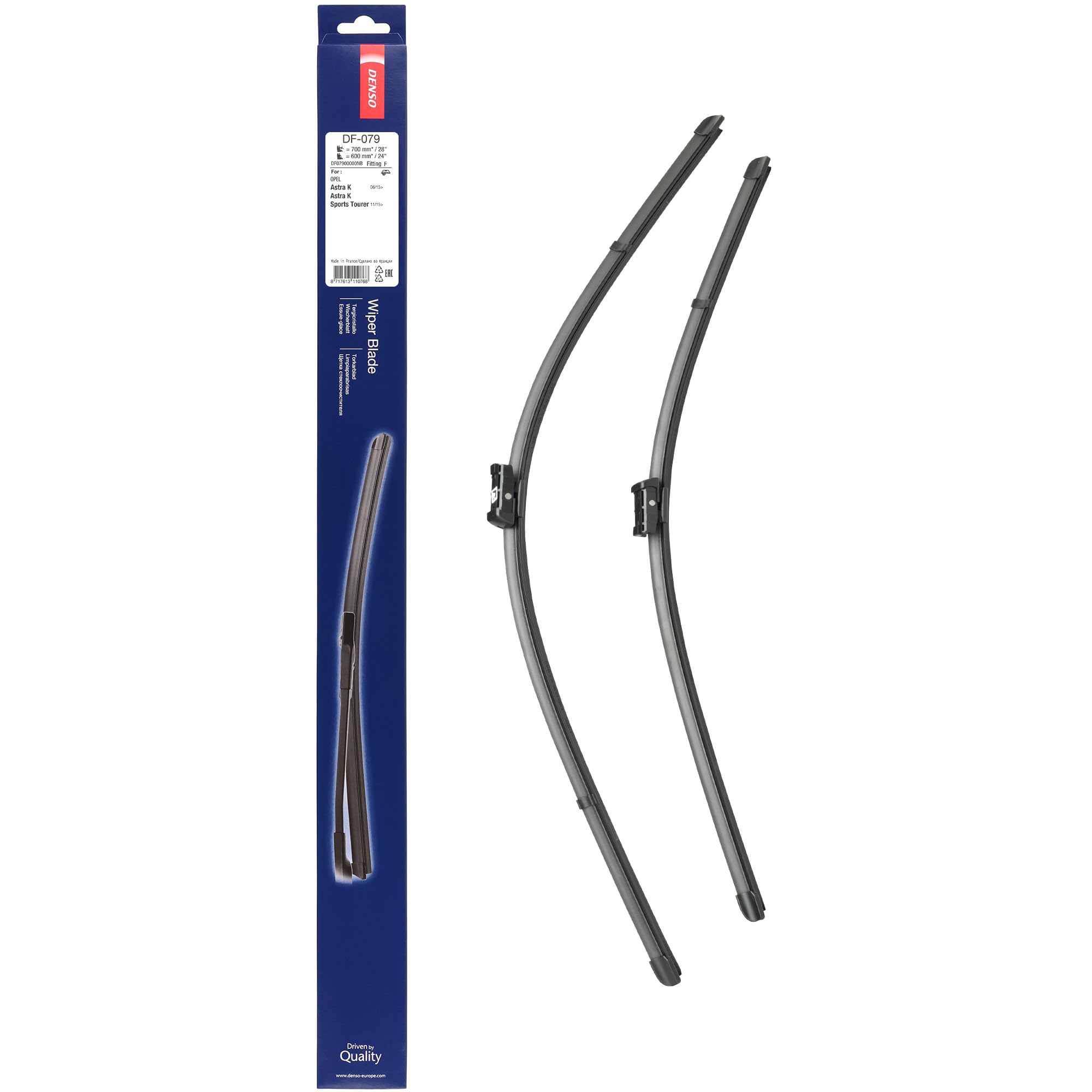 DENSO Flachwischer-Set DF-079 (700/600 mm, Linkslenker): Zwei leise, langlebige Wischer mit aerodynamischem Design. OEM-Qualität, breite Kompatibilität, 2 Jahre Garantie.
