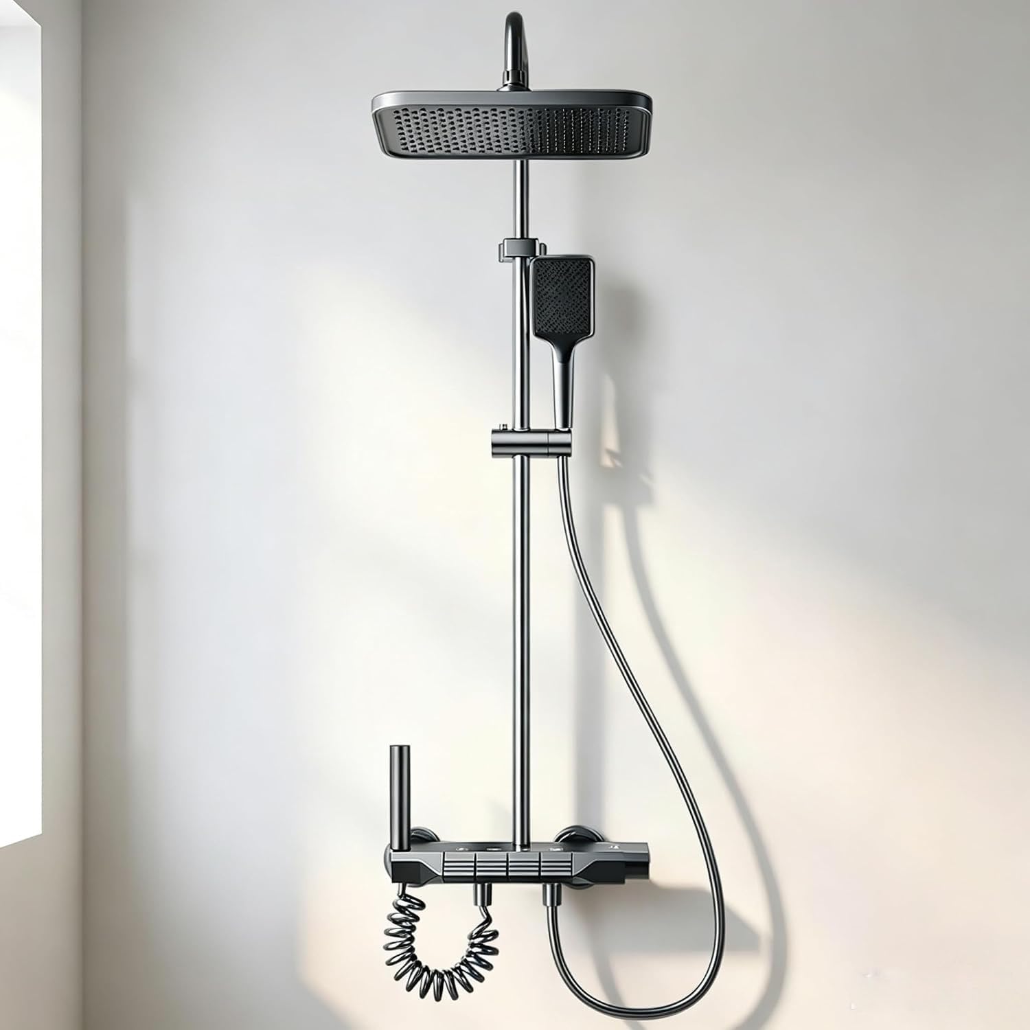 Shower Mixer Set with 4 Function, Piano Key Control, Adjustable Shower Head and Handheld Shower, Adjustable Shower Rail Easy Install Suitable for Bathrooms